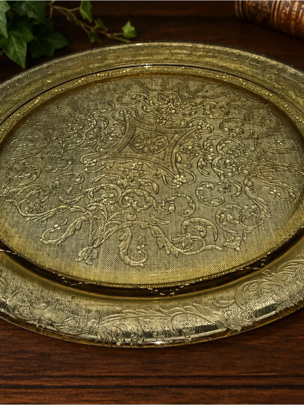 Vintage Federal Madrid Amber Depression Glass 11” Serving Platter